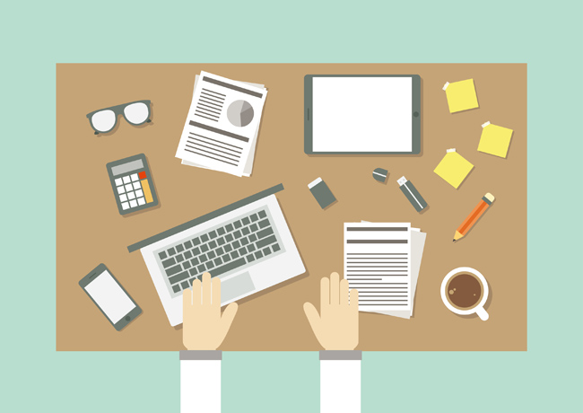 扁平化辦公桌上的辦公用品設(shè)計素材下載指南